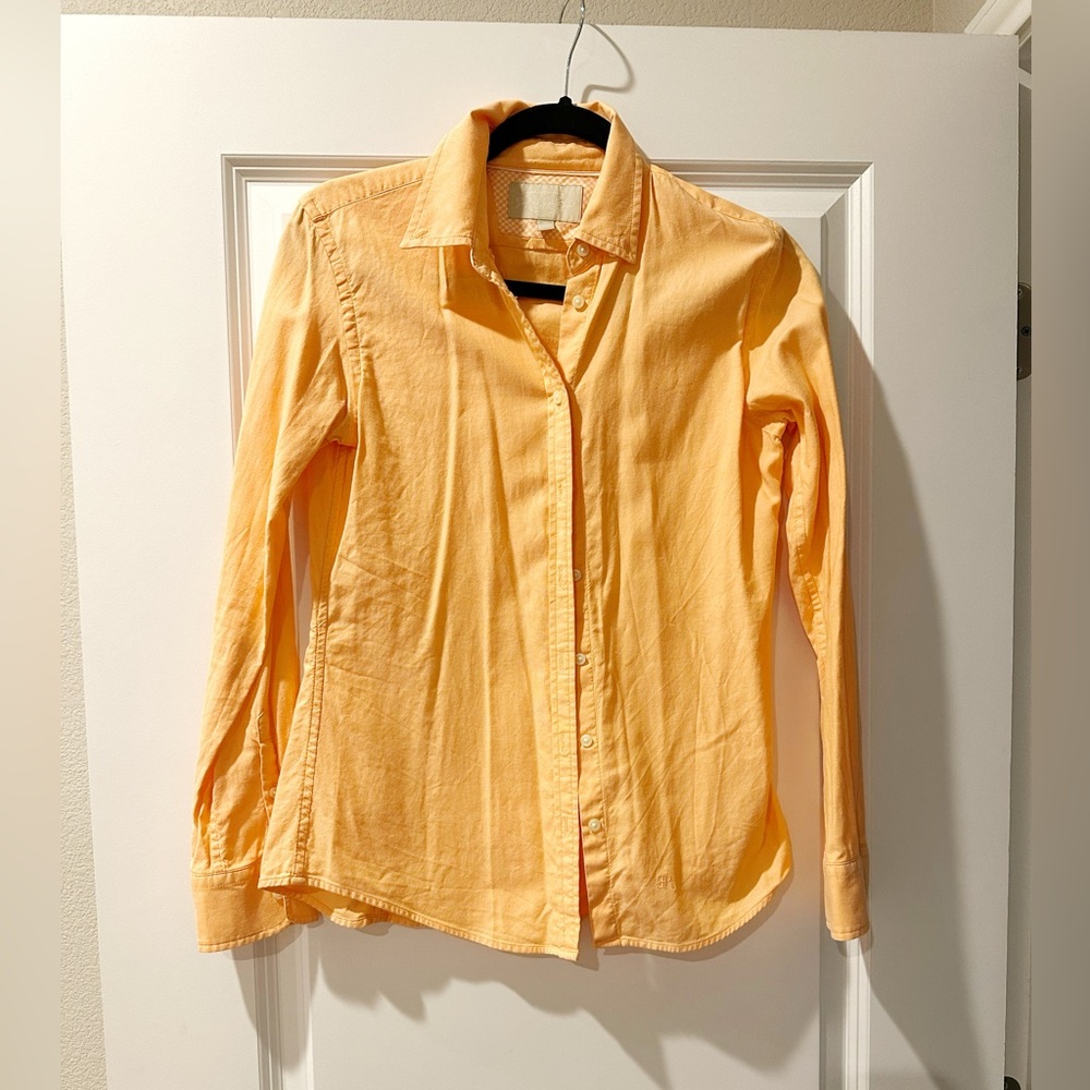 Orange button up shirt. Size XS. Smoke + pet free home.